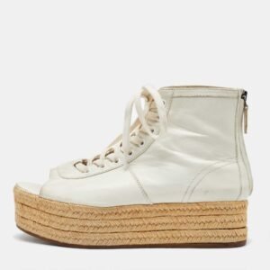 Miu Miu White Leather Open Toe Espadrille Platform High Top Sneakers Size 38.5