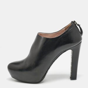 Miu Miu Black Leather Glitter Heel Booties Size 38.5