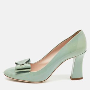 luxury-women-miu-miu-used-shoes-p1141705-010.jpg miu miu light mint green patent leather bow block heel pumps size 38