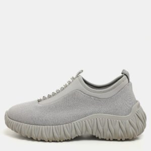 Miu Miu Grey Stretch Knit Crystal-Embellished Slip-On Sneakers 36.5