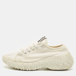 Miu Miu White Canvas and Rubber Low Top Sneakers Size 38
