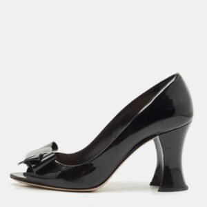 Miu Miu Black Patent Leather Bow Peep Toe Pumps Size 38