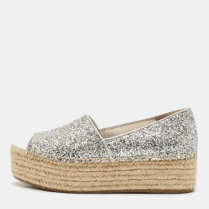 Miu Miu Silver Glitter Platform Espadrille Flats Size 39