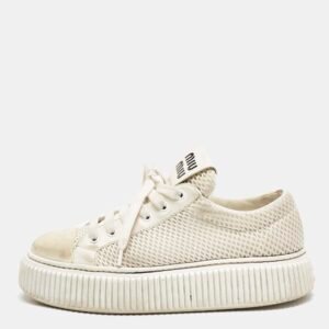 miu miu white leather and mesh platform sneakers size 37.5