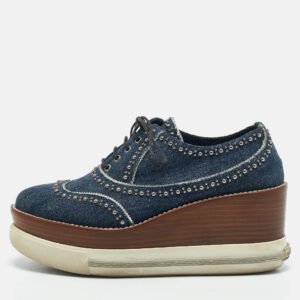 Miu Miu Blue Denim Wedge Platform Oxfords Size 38.5