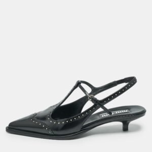 Miu Miu Black Leather Pointed Toe Slingback Pumps Size 39