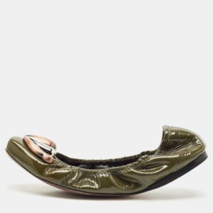 Miu Miu Green Patent Leather Scrunch Ballet Flats Size 39.5