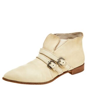 Miu Miu Off White Leather Slip On Ankle Length Boots Size 39
