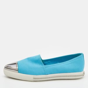 Miu Miu Blue Canvas Metal Cap Toe Slip On Sneakers Size 37.5