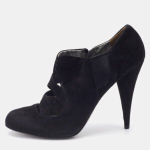 Miu Miu Black Suede and Stretch Fabric Cut-Out Booties Size 40