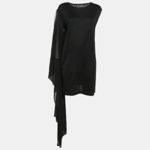 MM6 Maison Margiela Black Cotton Knit Elongated Sleeve Mini Dress M