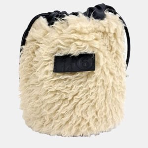 MM6 Maison Margiela Beige Black Shearling MM6 bucket bag
