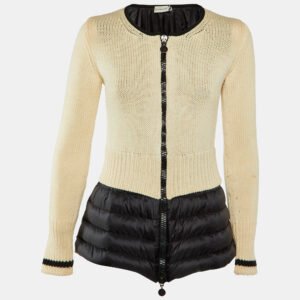 Moncler Cream/Black Rib and Nylon Nylon Zip-Up Down Jacket M