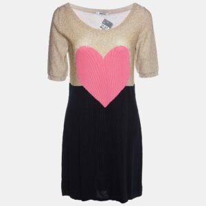 Moschino Cheap and Chic Multicolor Heart Lurex & Cotton Knit Mini Dress M