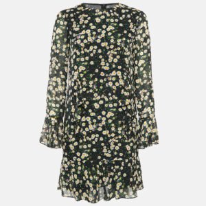 Moschino Cheap and Chic Black Floral Print Silk Ruffled Mini Dress S