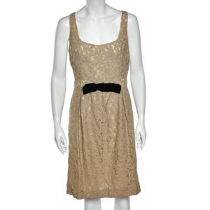 Moschino Cheap and Chic Cream Lace Bow Trim Sleeveless Midi Dress M