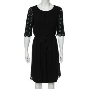 Moschino Cheap and Chic Black Silk & Lace Sleeve Midi Dress M