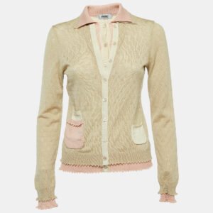 Moschino Cheap and Chic Beige/Pink Perforated Wool Knit Button Front Cardigan M