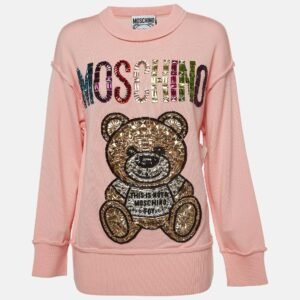 Moschino Pink Wool Embellished Teddy Bear Sweater XS