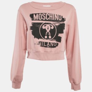 Moschino Pink Printed Cotton Knit Crop Sweatshirt S