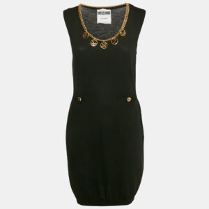 Moschino Couture Black Wool Knit Neck Embellished Mini Dress M