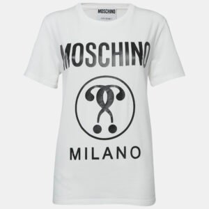 Moschino Couture White Logo Print Cotton Crew Neck T-Shirt L