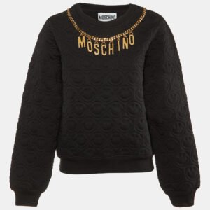 Moschino Couture  Black Smiley Quilted Cotton Metal Logo Detail Sweatshirt M
