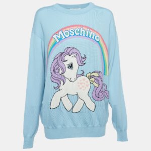 Moschino Couture X My Little Pony Blue Logo Intarsia Knit Sweater M