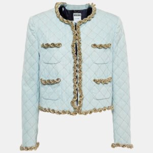 Moschino Couture Blue Faded Denim Quilted Chain Detail Jacket M