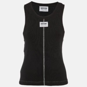 Moschino Black Logo Applique Rib Knit Tank Top L