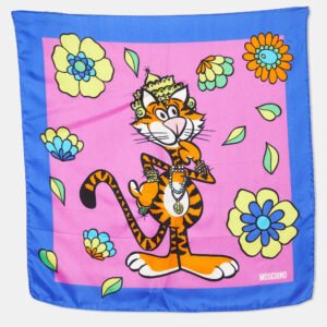 Moschino Multicolor Tiger Printed Silk Square Scarf