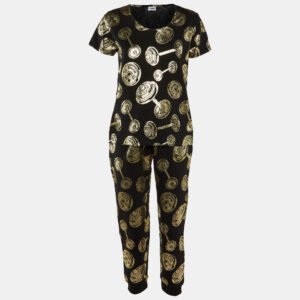 Moschino Underwear Black Gym Print Cotton Jersey Top and Trouser Set L