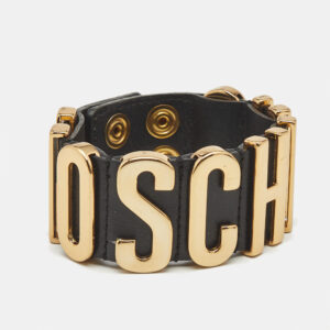 Moschino Black Leather Classic Logo Bracelet