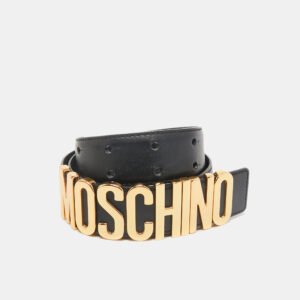 Moschino Black Leather Classic Logo Waist Belt 75CM