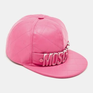 Moschino Pink Quilted Leather Lettering Cap S