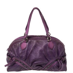 Moschino Purple Crinkled Patent Leather Double Zip Pocket Duffel Bag