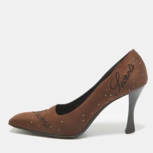 Moschino Brown Satin Square Toe Pumps Size 38.5