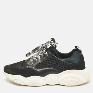 Moschino Black Suede and Mesh Lace Up Sneakers Size 38