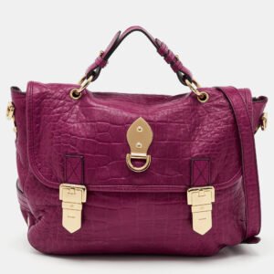 mulberry pink croc embossed leather tillie flap top handle bag
