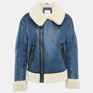 Munthe Blue Shearling and Leather Tishia Jacket S
