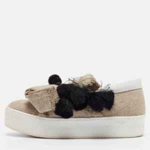 N&ordm;21 Beige Jute Bow Slip On Sneakers Size 38