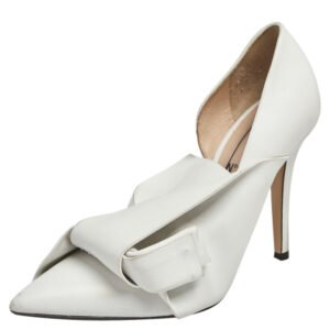 N&ordm;21 White Leather Knot Pointed Toe Pumps Size 37