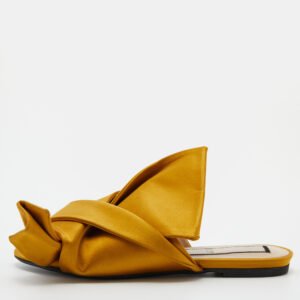 N&deg;21 Mustard Yellow Satin Knot Flat Mules Size 37.5