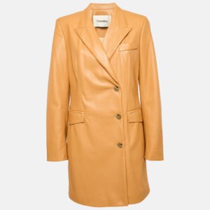 Nanushka Brown Faux Leather Double Breasted Coat S