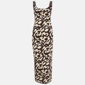 Nanushka Brown Animal Print Rib Knit Skirt and Top Set M/L