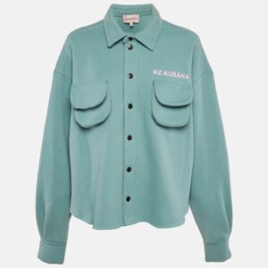 Natasha Zinko Blue Cotton Blend Knit Button Front Jacket S