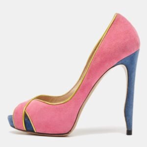 Nicholas Kirkwood Multicolor Suede and Leather Crisscross Peep Toe Pumps Size 37