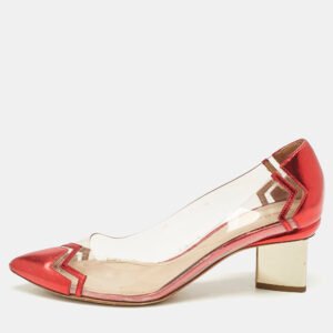 Nicholas Kirkwood Red/Transparent Leather and PVC Block Heel Pumps Size 39