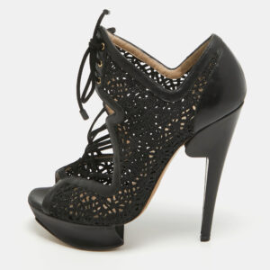 Nicholas Kirkwood Black Mesh and Leather Cutout Lace Up Booties Size 36