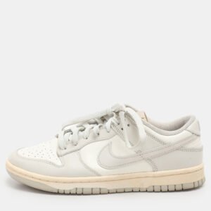 Nike Grey/White Leather "Sail Light Bone" Dunk Low Top Sneakers Size 40